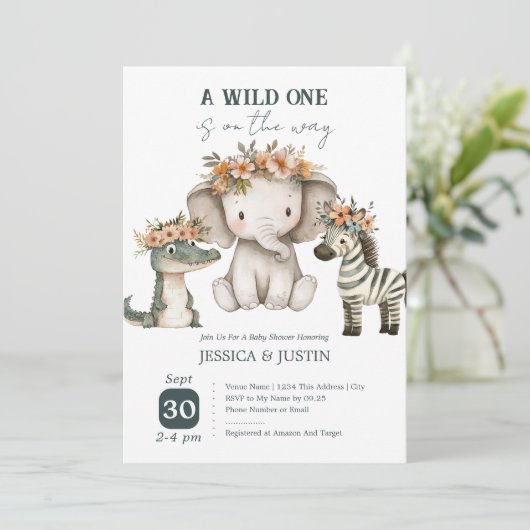 Boho Wild One Floral Baby shower Kaart (Staand voorkant)