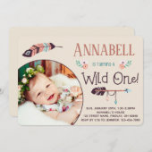 Boho Wild ONE Girly First Birthday Kaart (Voorkant / Achterkant)