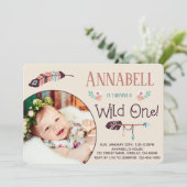 Boho Wild ONE Girly First Birthday Kaart (Staand voorkant)