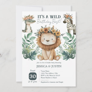 Boho Wild One Leeuw Dubbele Kinderverjaardag Kaart
