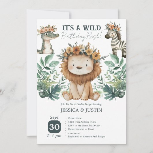 Boho Wild One Leeuw Dubbele Kinderverjaardag Kaart (Voorkant)