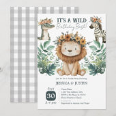 Boho Wild One Leeuw Dubbele Kinderverjaardag Kaart (Voorkant / Achterkant)