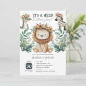 Boho Wild One Lion Double Kids Verjaardag Kaart (Staand voorkant)