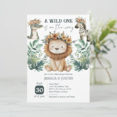 Boho Wild One Lion Floral Baby shower Kaart (Staand voorkant)