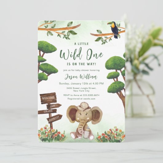 Boho Wild One Safari Elephant Boy Baby Shower  Kaart (Staand voorkant)