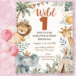 Boho Wild One Safari Verjaardagsfeestje Kaart
