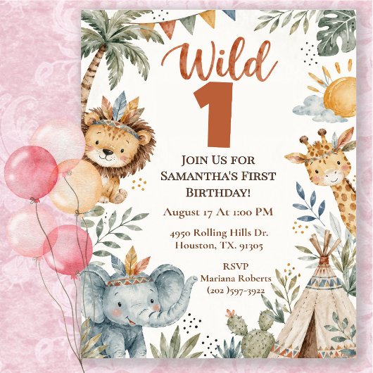 Boho Wild One Safari Verjaardagsfeestje Kaart