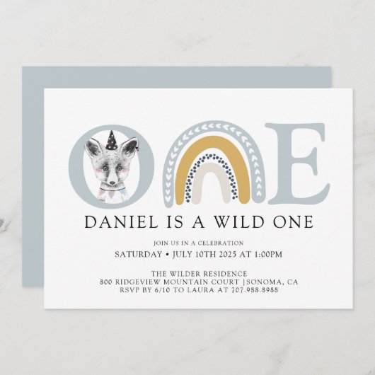 Boho Wild One Watercolor Vos Eerste Verjaardag Kaart (Voorkant / Achterkant)