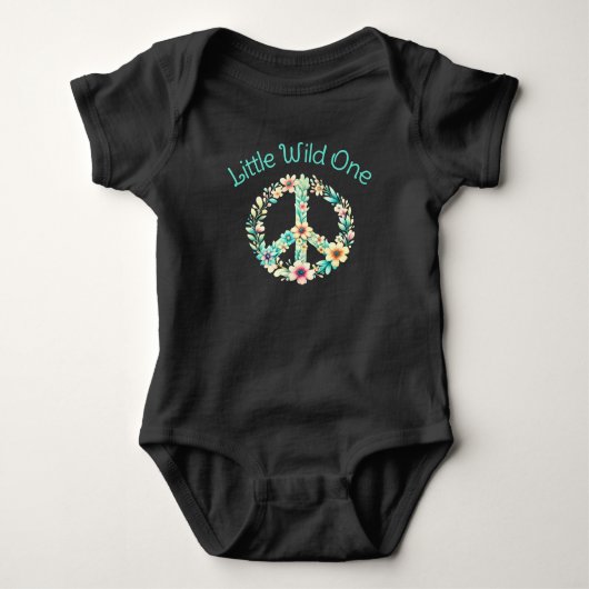 Boho Wild One Waterverf Bloem Peace Teken Romper (Voorkant)