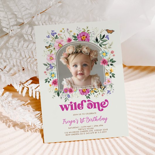 Boho Wild One Wildflower 1e verjaardag foto Kaart