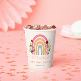 Boho Wild & Onederful Bloem Regenboog 1e Verjaarda Papieren Bekers