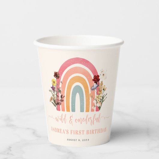 Boho Wild & Onederful Bloem Regenboog 1e Verjaarda Papieren Bekers (Voorkant)