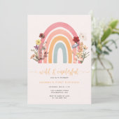 Boho Wild & Onederful Wildflower Rainbow Birthday Kaart (Staand voorkant)