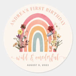 Boho Wild & Onederful Wildflower Regenboog Verjaar Ronde Sticker