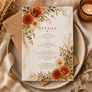 Boho Wild Terracotta Tuin Bruiloft Details Card RSVP Kaartje
