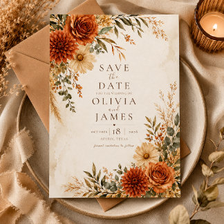 Boho Wild Terracotta Tuin Save the Date  Kaart