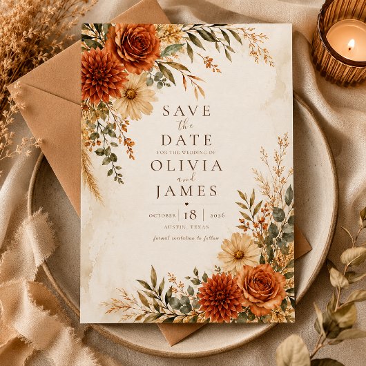 Boho Wild Terracotta Tuin Save the Date Kaart