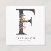 Boho-wildbloem-initiaal F-QR-code Vierkante Visitekaartje (Voorkant)