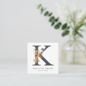 Boho-wildbloem-initiaal K-QR-code Vierkante Visitekaartje (Staand voorkant)
