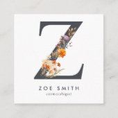 Boho-wildbloem Initiaal Z QR-code Vierkante Visitekaartje (Voorkant)