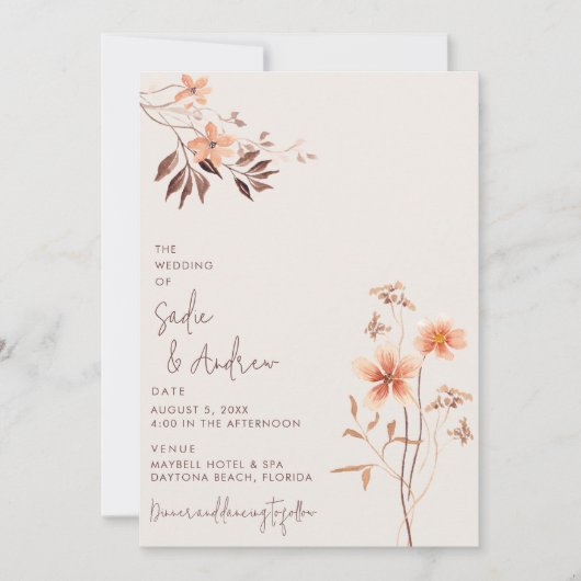 Boho Wildbloem Rustieke Outdoor Bruiloft Uitnodigi Kaart (Voorkant)