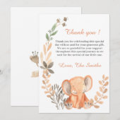 Boho Wildbloemen Baby Olifant Dank u kaart (Voorkant / Achterkant)