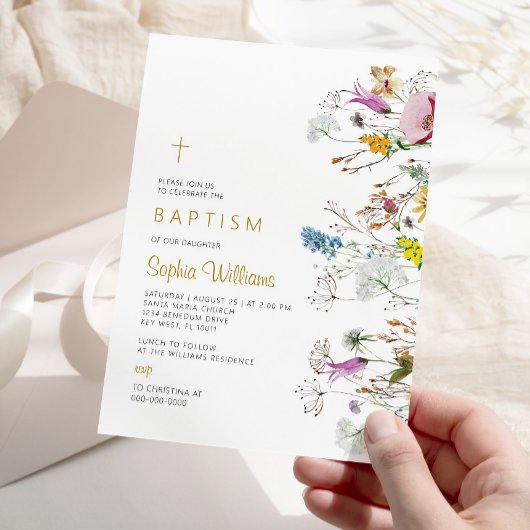Boho Wildbloemen Baptisme Invitation Kaart