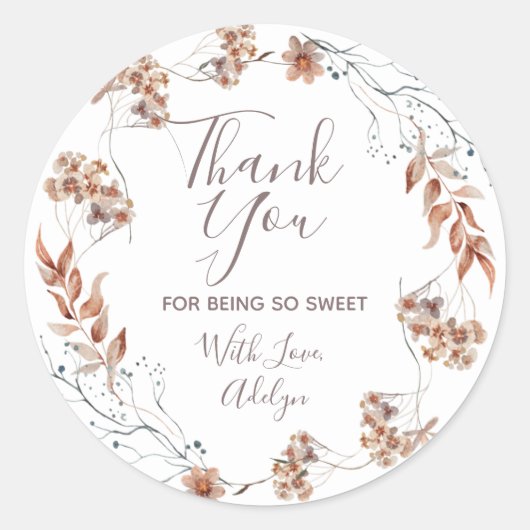 Boho-wildbloemen Bedankt voor je komst Stickers (Voorkant)