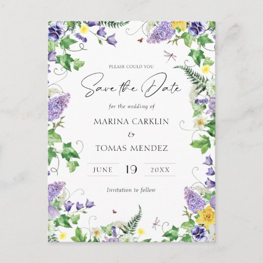 Boho Wildbloemen Bewaar de datum Aankondigingskaart (Voorkant)