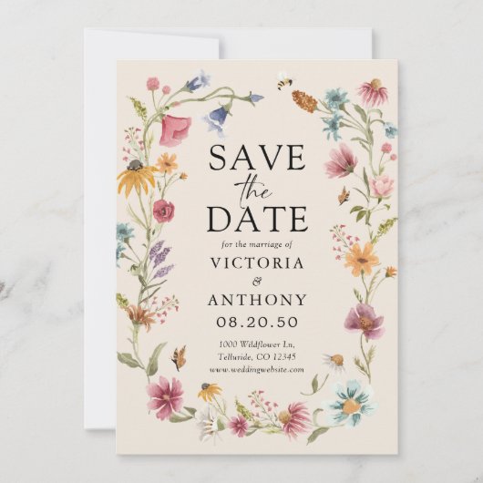 Boho Wildbloemen Bewaar de datumkaarten Save The Date (Voorkant)