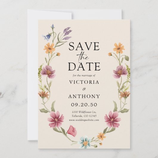 Boho Wildbloemen Bewaar de datumkaarten Save The Date (Voorkant)