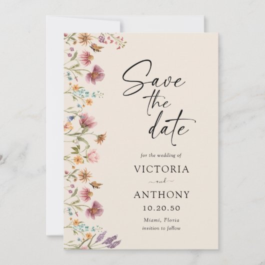 Boho Wildbloemen Bewaar de datumkaarten Save The Date (Voorkant)