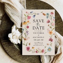 Boho Wildbloemen Bewaar de datumkaarten Save The Date