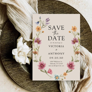 Boho Wildbloemen Bewaar de datumkaarten Save The Date