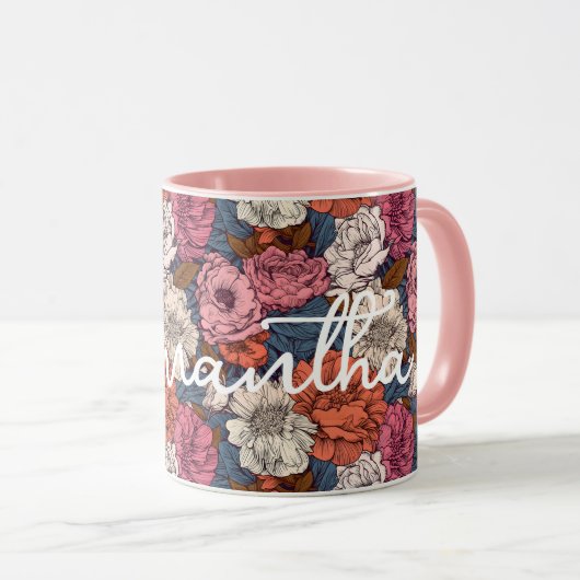 Boho Wildbloemen bloemmonogram Westerne bloemen Mok (Voorkant rechts)