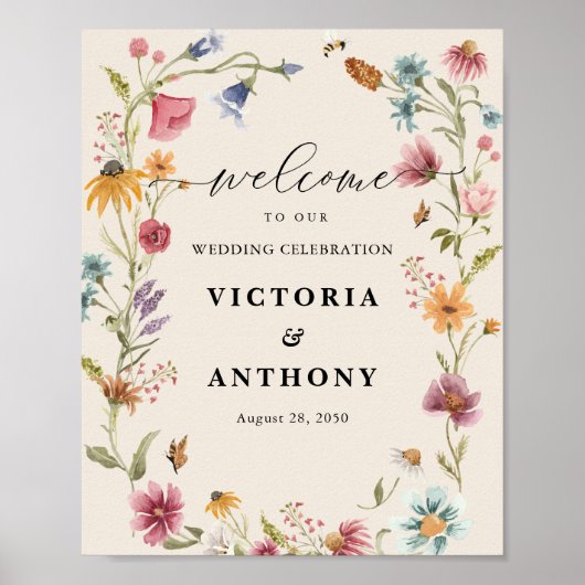 Boho Wildbloemen Bruiloft Celebration Poster (Voorkant)