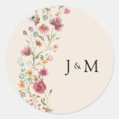 Boho Wildbloemen Bruiloft Classic Ronde Sticker (Voorkant)