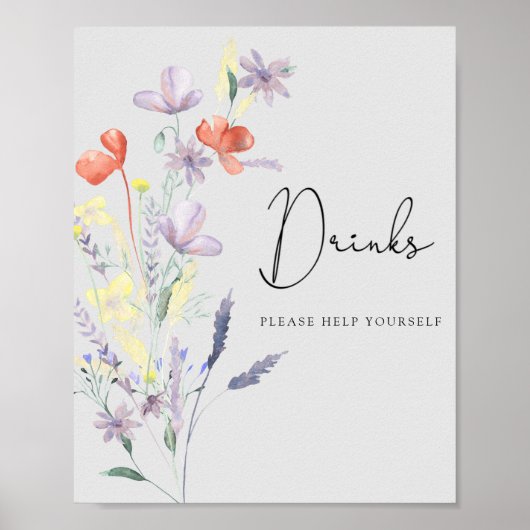 Boho Wildbloemen - Drinken, help jezelf Poster (Voorkant)