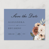 Boho Wildbloemen Dusty Blue Wedding Save the Date Aankondigingskaart (Voorkant)