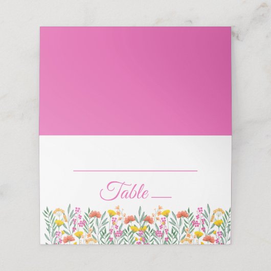 Boho Wildbloemen Elegant Roze Bruiloft Bloemen Plaatskaartje (Buitenkant ongevouwen)