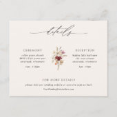 Boho Wildbloemen Elegante bruiloft Details Informatiekaartje (Voorkant)