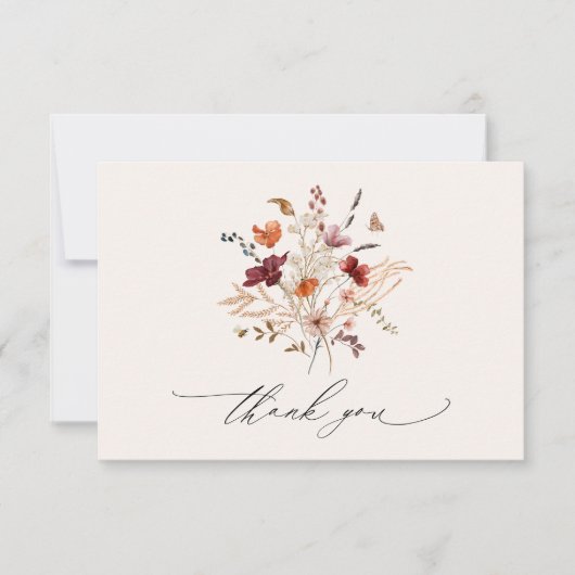 Boho Wildbloemen Elegante herfst bruiloft Bedankkaart (Voorkant)