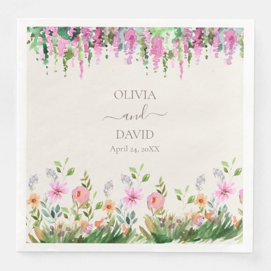 Boho Wildbloemen en Acacia bruiloft servetten (Voorkant)