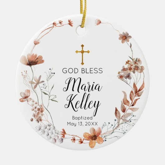 Boho Wildbloemen Floral Gepersonaliseerd meisje Ba Keramisch Ornament (Voorkant)
