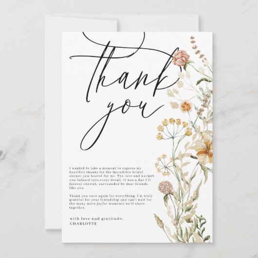 Boho Wildbloemen Foto Bruidsdouche Bedankkaart (Voorkant)