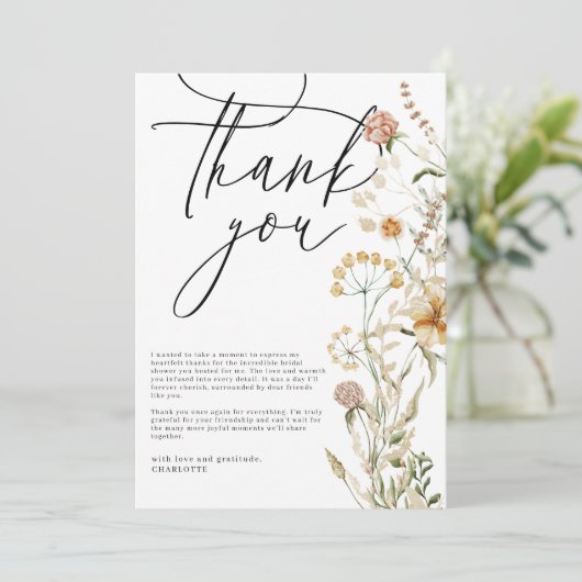 Boho Wildbloemen Foto Bruidsdouche Bedankkaart (Staand voorkant)