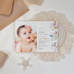 Boho Wildbloemen Foto Meisje Doop Kaart