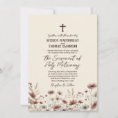 Boho-wildbloemen Foto & QR-code Katholieke Bruilof Kaart (Voorkant)