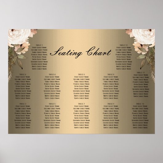 Boho Wildbloemen Goud Bruiloft Zitkaarten Poster (Voorkant)