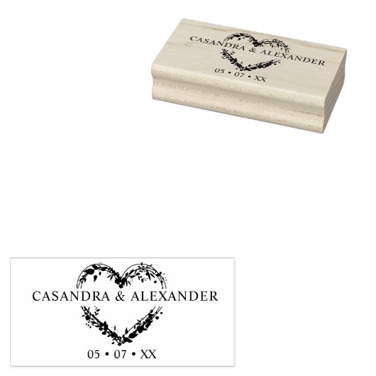 Boho Wildbloemen Hart Branches Leaves Rubberstempel (Gestempeld)